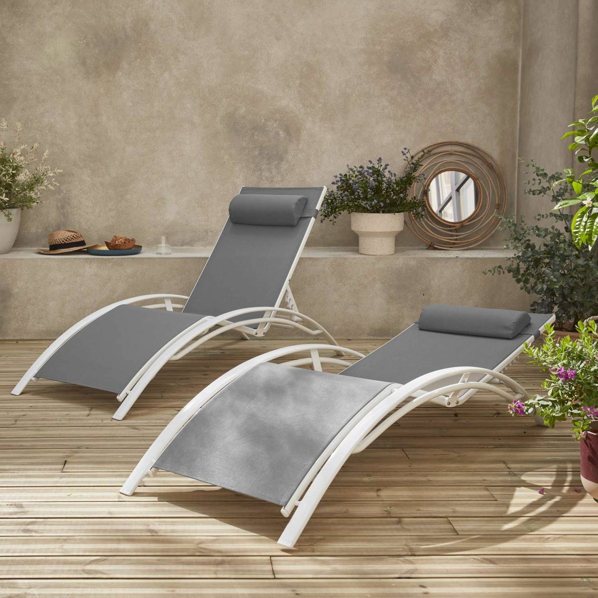 Bain de soleil aluminium multi positions (lot de 2) LOUISA blanc / gris, SWEEEK