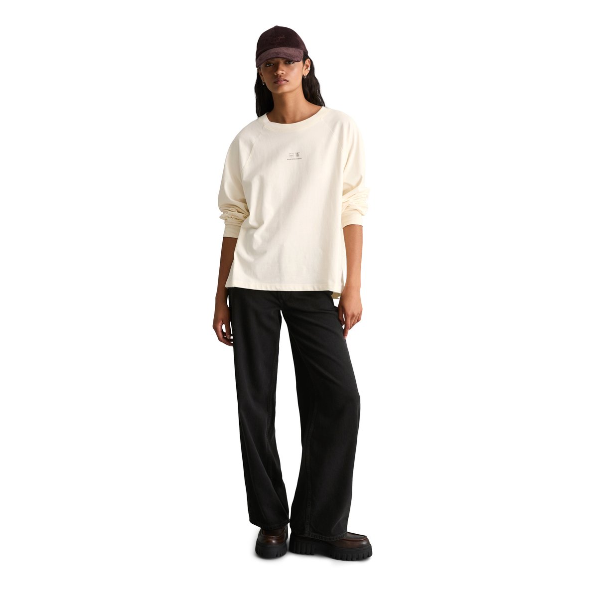 T-shirt à manches longues style universitaire, coupe décontractée avec des imprimés à rayures sur les manches blanc, MARC O’POLO DENIM