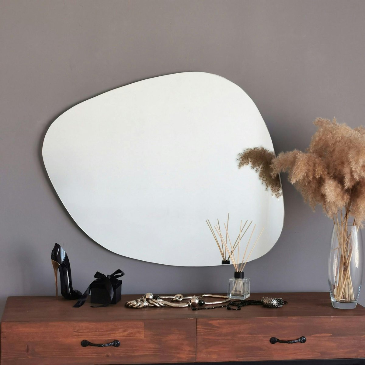 Miroir mural organique forme galet 90 cm - style design CODY argenté, PIER IMPORT