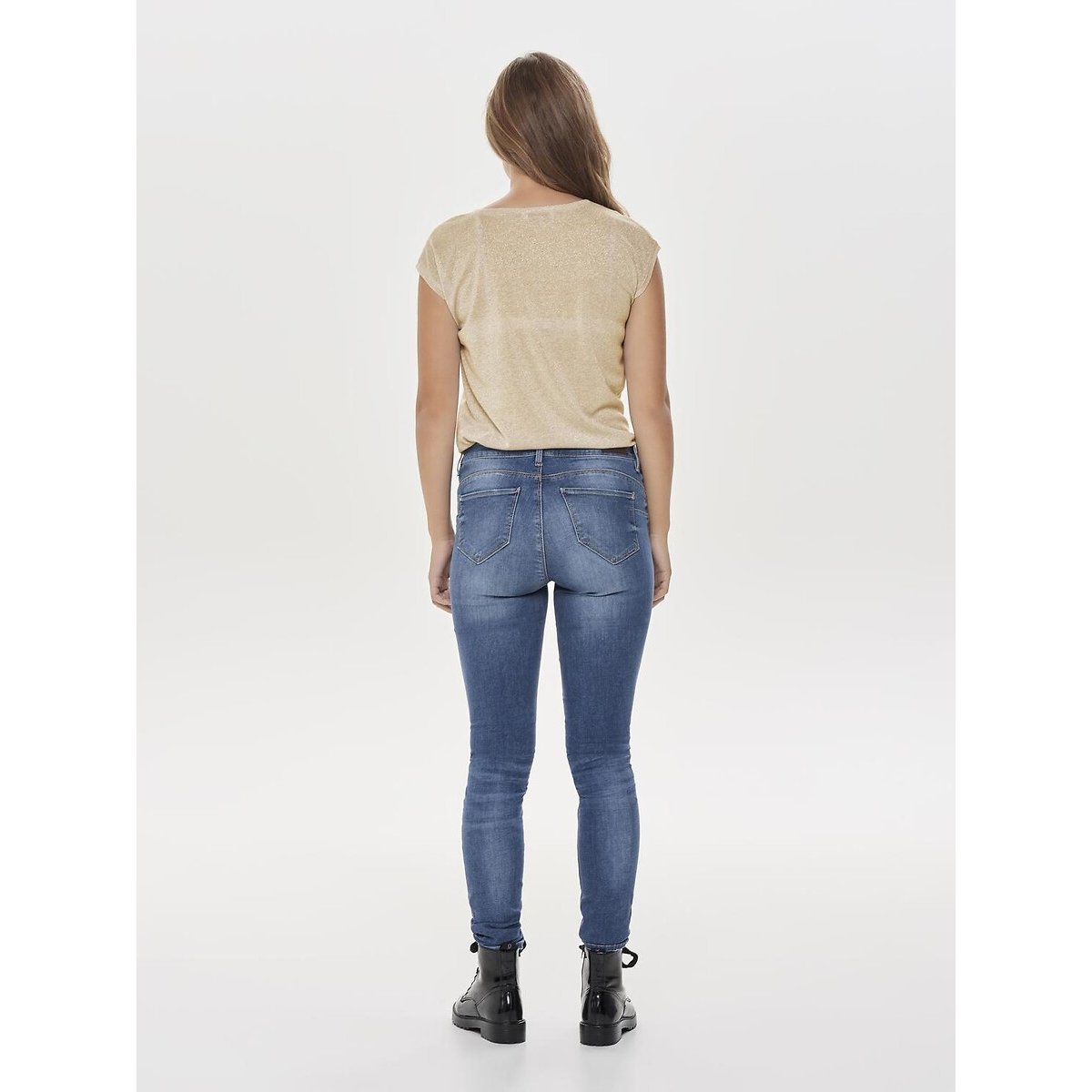 Metallic V-Neck T-Shirt with Short Sleeves gold-coloured, ONLY