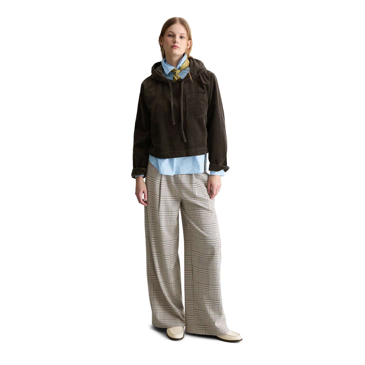 Blouse à capuche en velours côtelé relaxed avec une structure en bulle décontractée marron foncé, MARC O’POLO DENIM