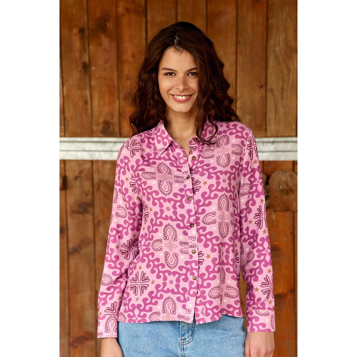 Chemisier manches longues col chemise imprimé ethnique CLEMO 47-cowboy, LA PETITE ETOILE