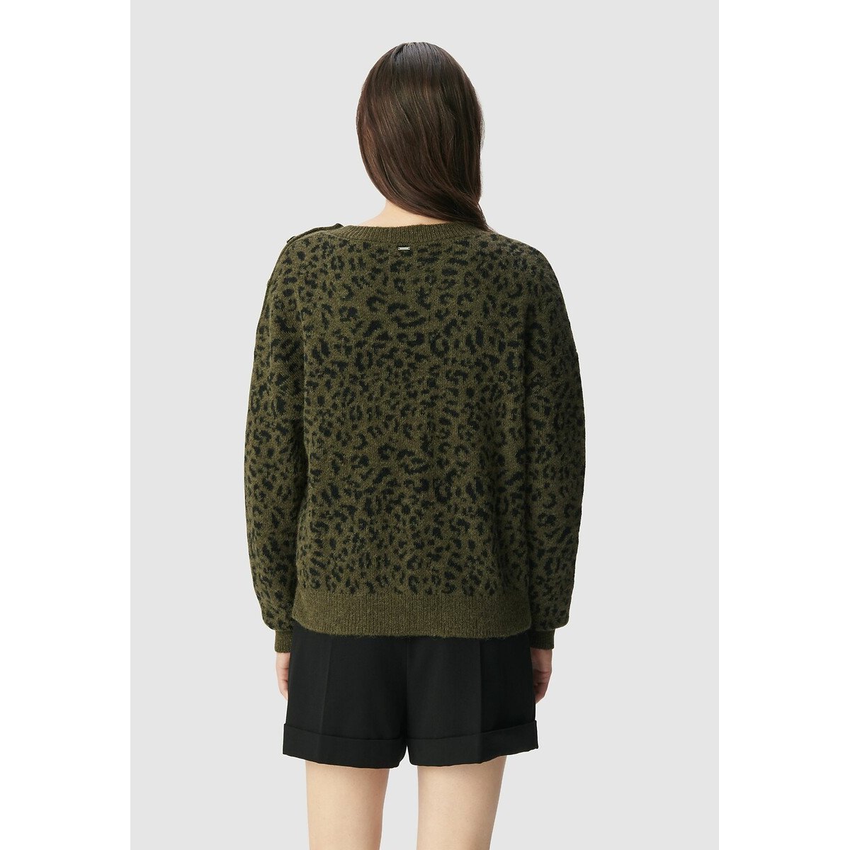 Leopard Print Crew Neck Jumper dark khaki, IKKS