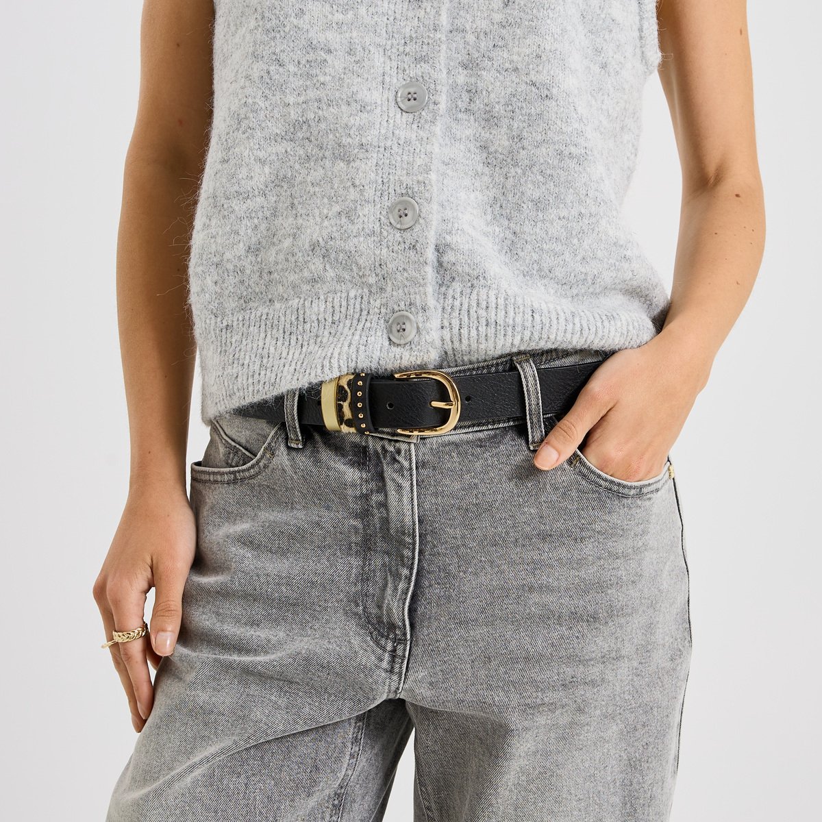 Ceinture unie boucle fantaisie noir, GRAIN DE MALICE
