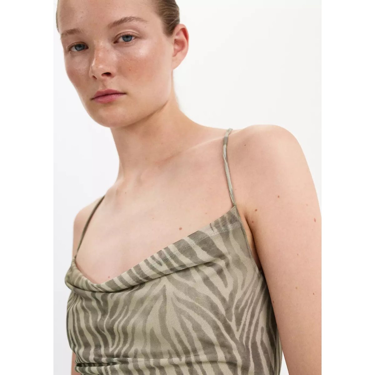 Robe drapé imprimé zèbre gris clair/pastel, MANGO