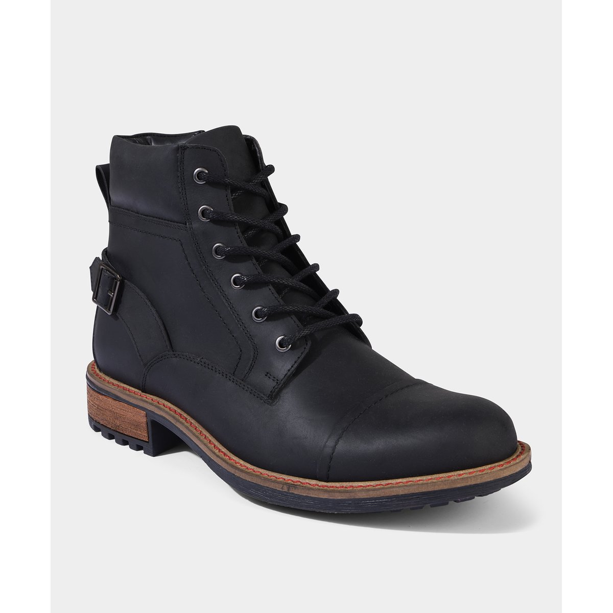Bottines Armée Cuir Boucle et Glissière Semelle Crampons noir, JOE BROWNS