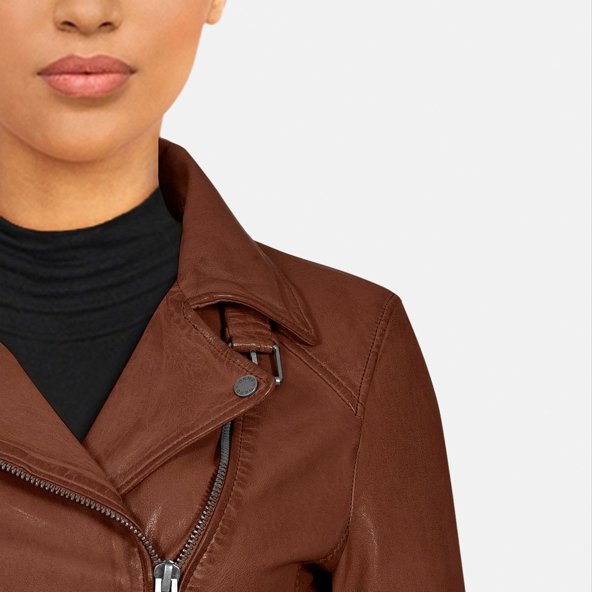 Blouson cintré en cuir de mouton VIDEO marron glacé, OAKWOOD