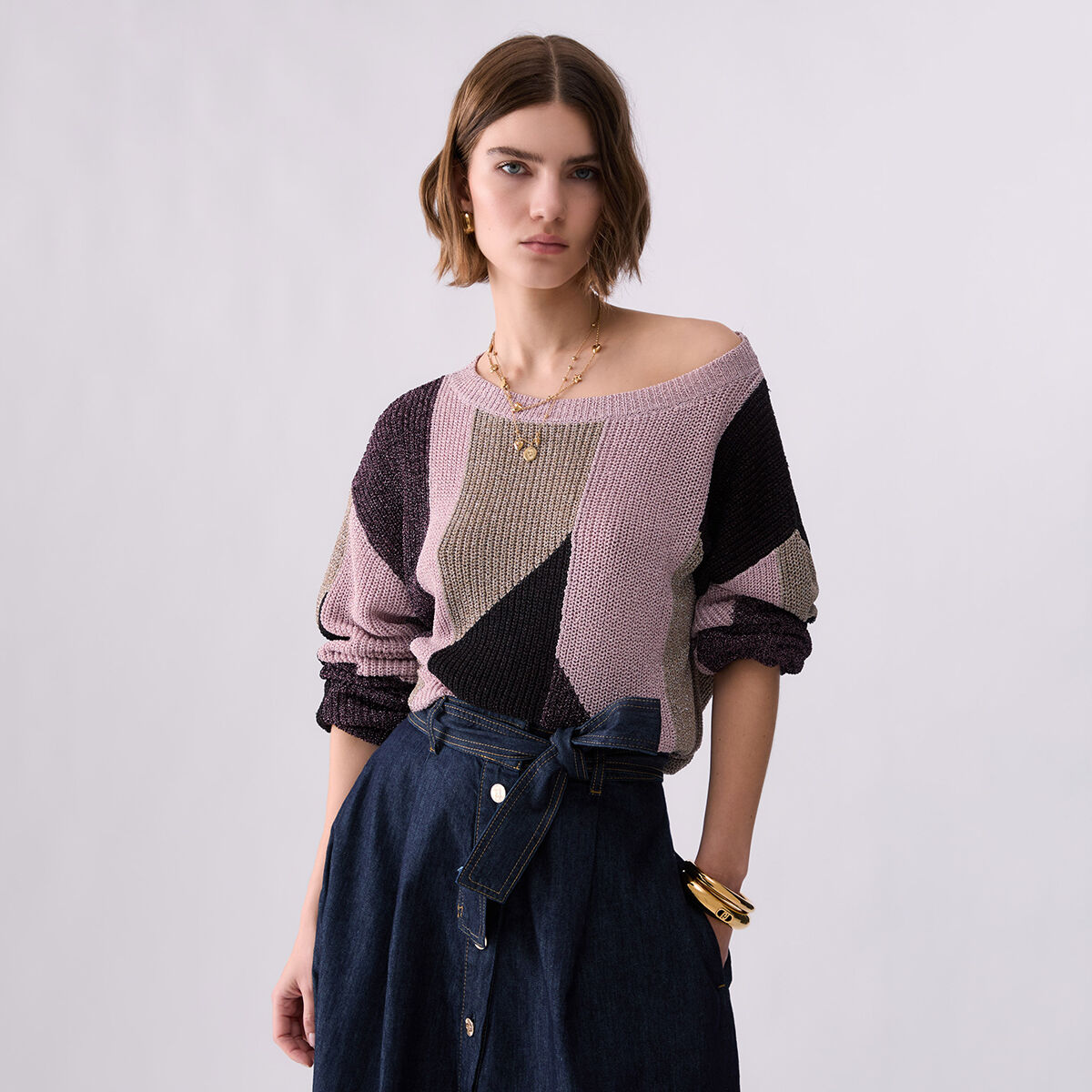 Pull avec incrustations lamé rose, LIU JO