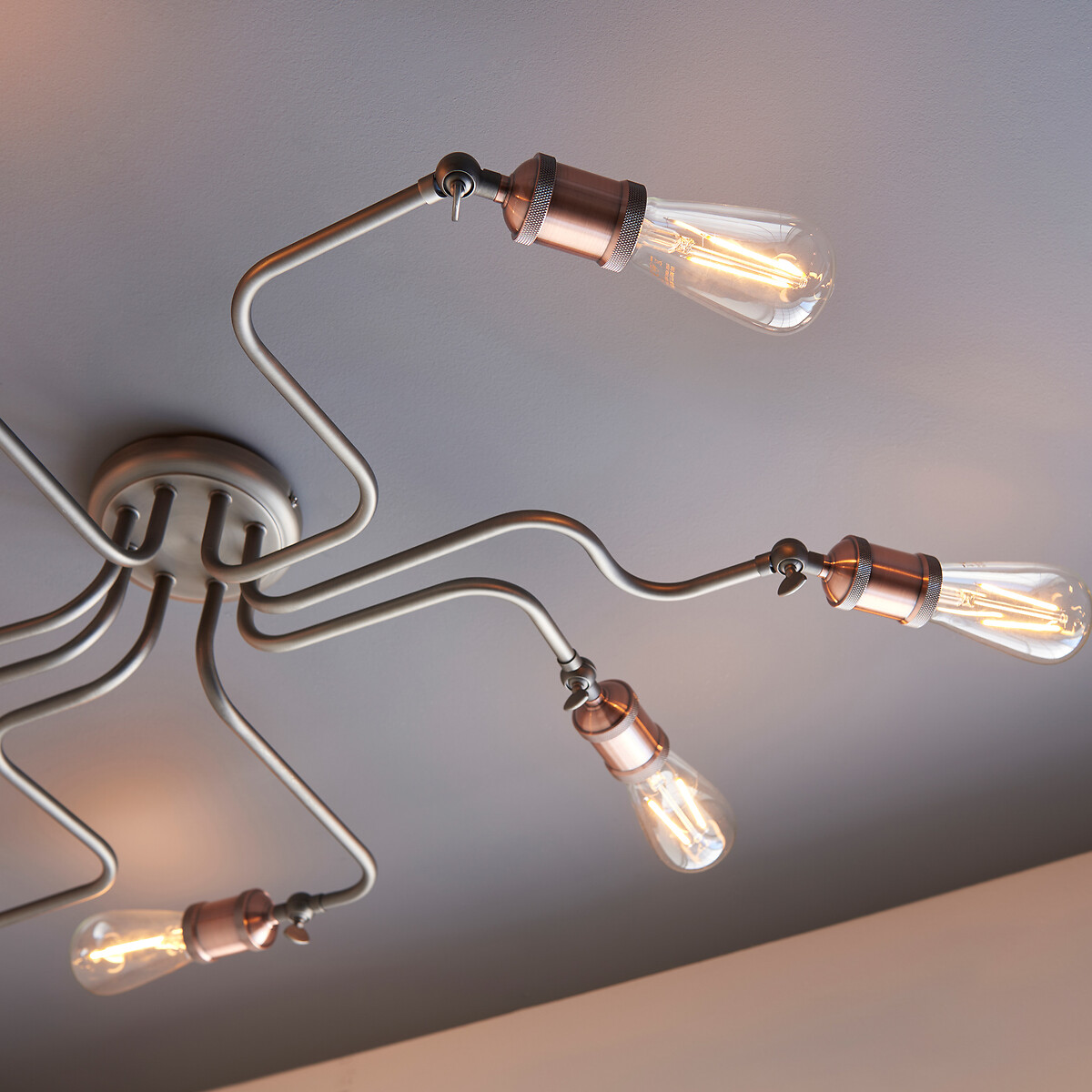 Halle 8-Light Industrial Semi-Flush Ceiling Light in Copper copper-coloured orange, SO'HOME