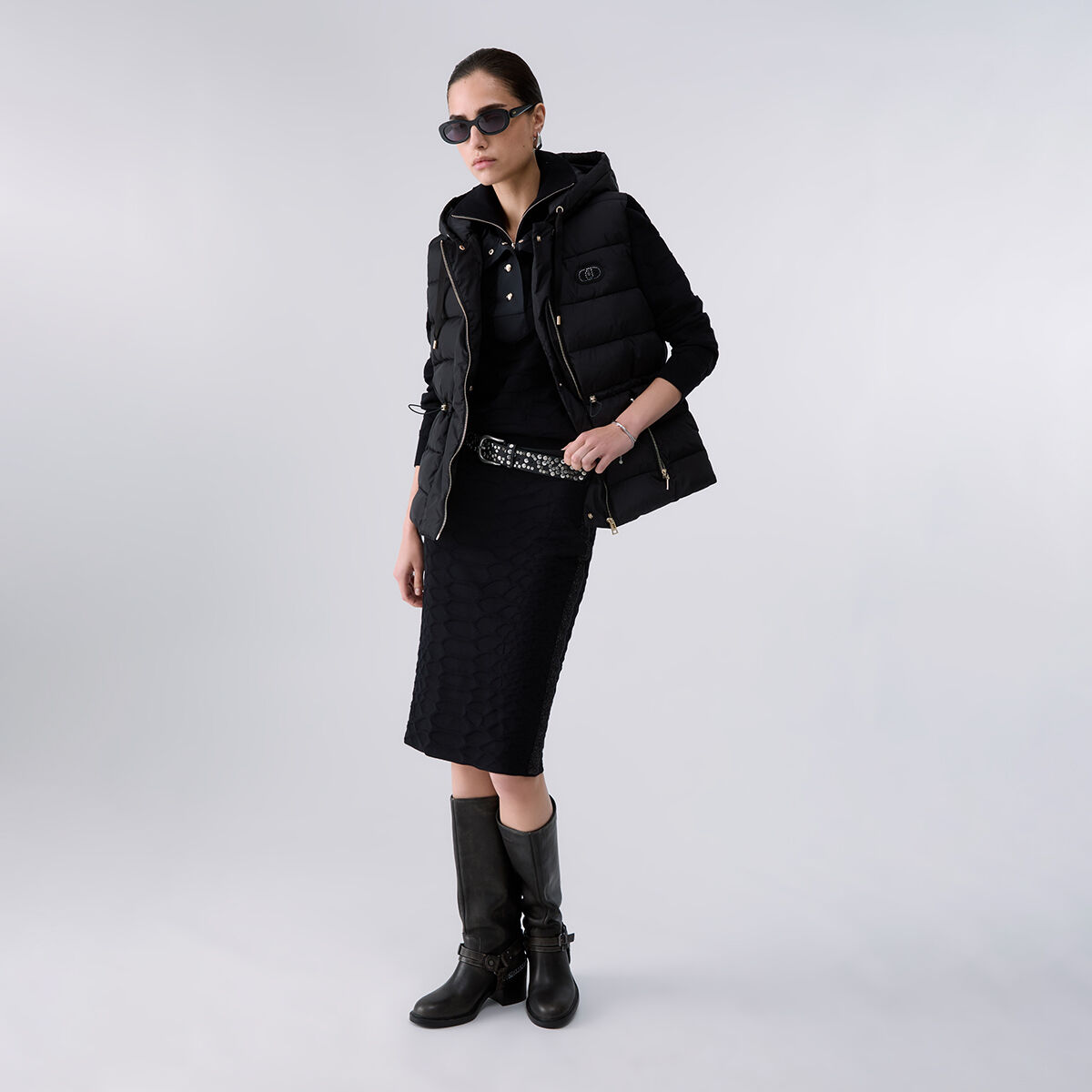 Veste courte matelassée en nylon noir, LIU JO