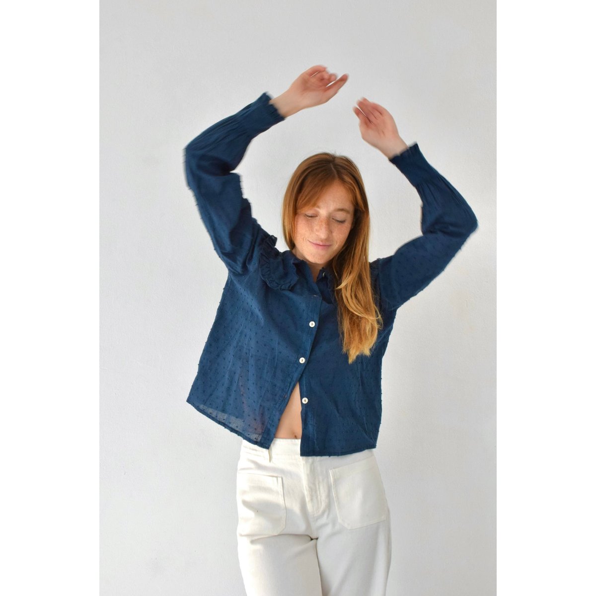 Chemise plumetis col Claudine DIANA bleu marine, MINDTRAVELER
