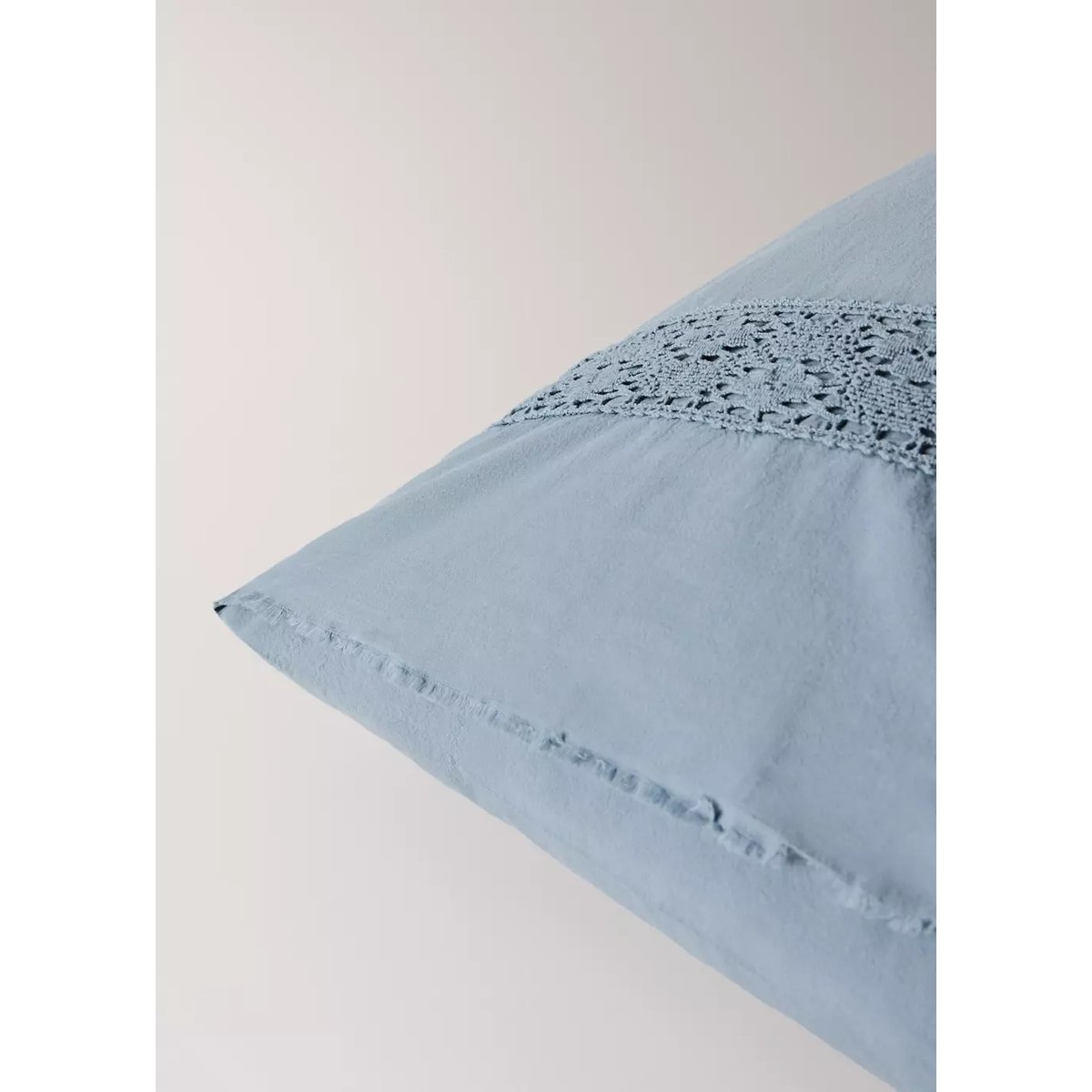 Deux taies d'oreiller coton lavé détaille dentelle 50x75 cm bleu, MANGO HOME