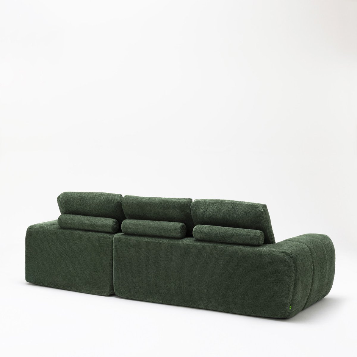 Canapé d'angle droit compressé 3,5 places en tissu- LOUIS vert, DRAWER
