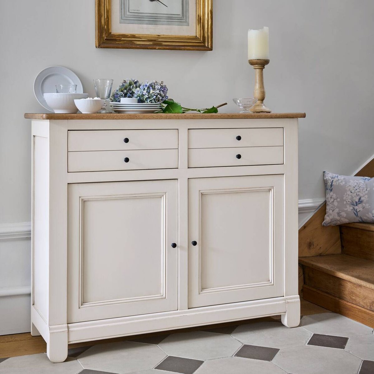 Buffet vaisselier bois massif 6 portes 3 tiroirs - EMBELLIE gris, CAMIF