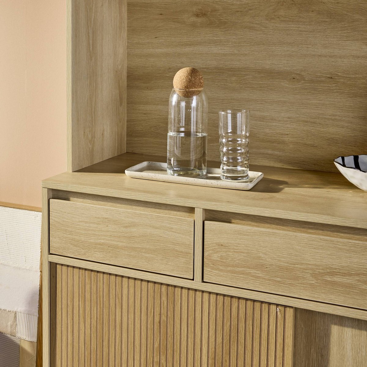 Buffet décor bois 4 portes 3 tiroirs 110 cm LINEAR naturel, SWEEEK
