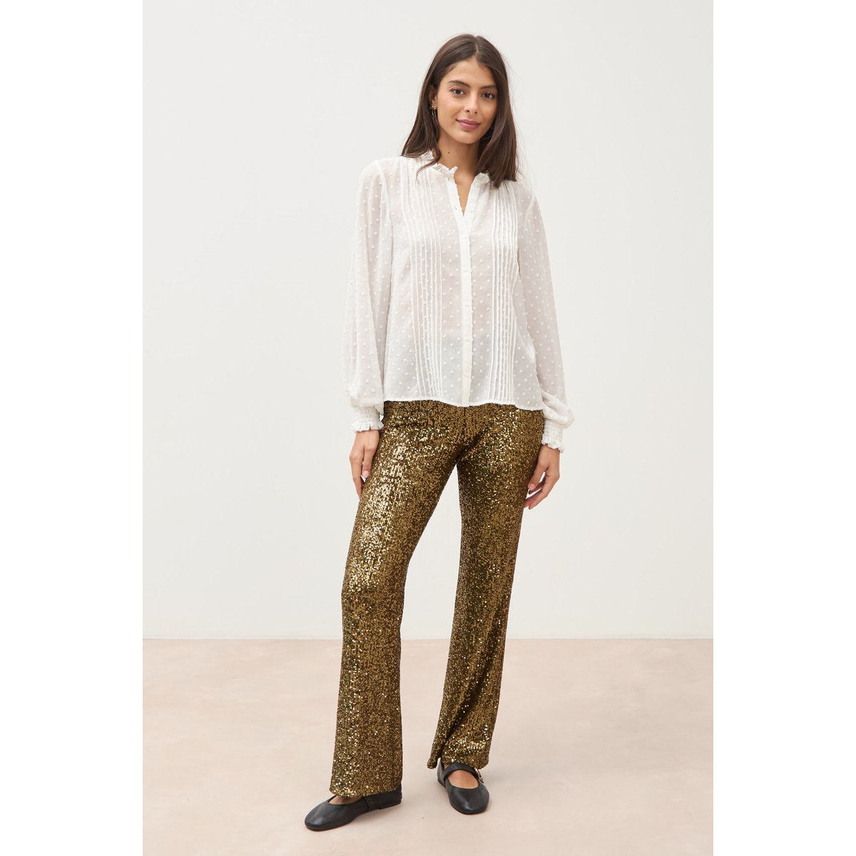 Chemise droite manches longues ecru, BONOBO