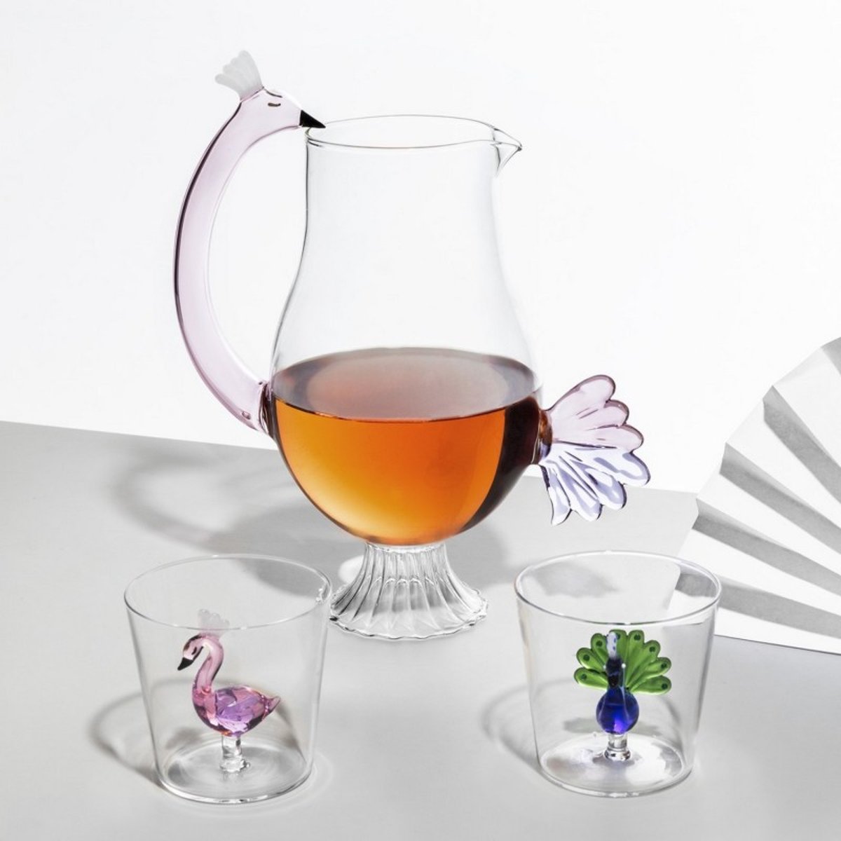 Carafe sculpture verre ANIMAL FARM Flamingo rose, ICHENDORF