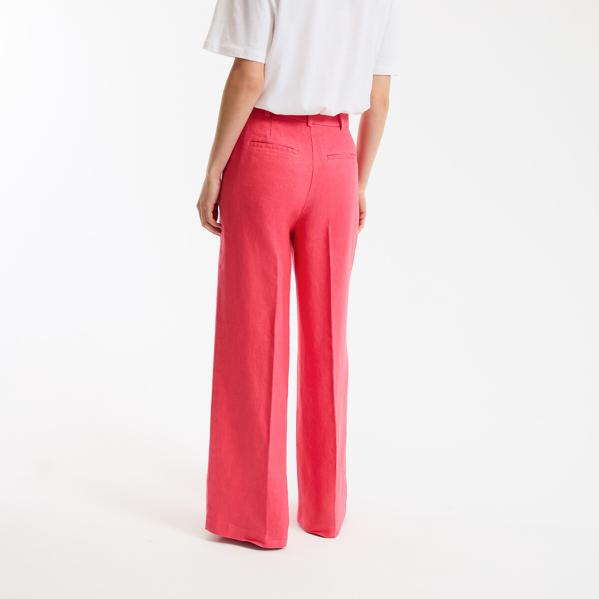 Linen Pleat Front Wide Leg Trousers strawberry pink, LA REDOUTE COLLECTIONS
