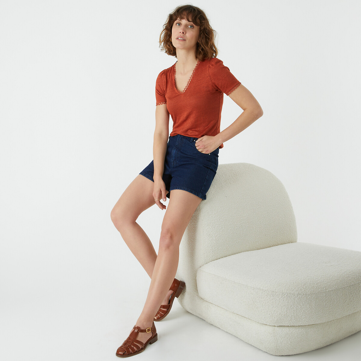 Sandalias cerradas de piel, SOLENN camel, LA REDOUTE COLLECTIONS