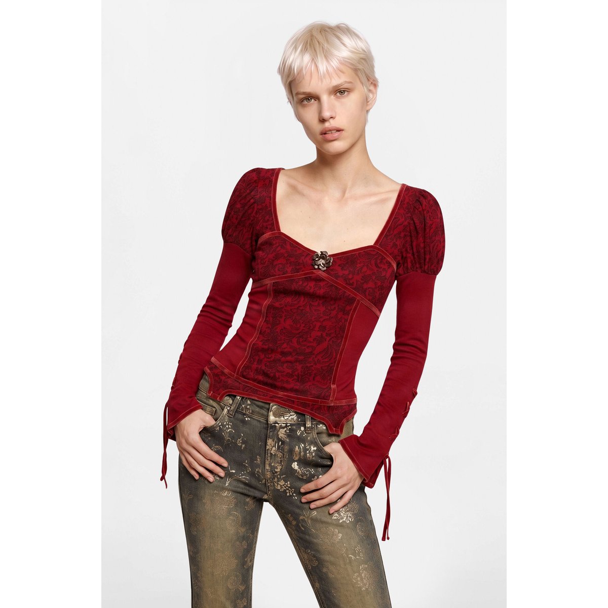 t-shirt à encolure carrée rouge, DESIGUAL