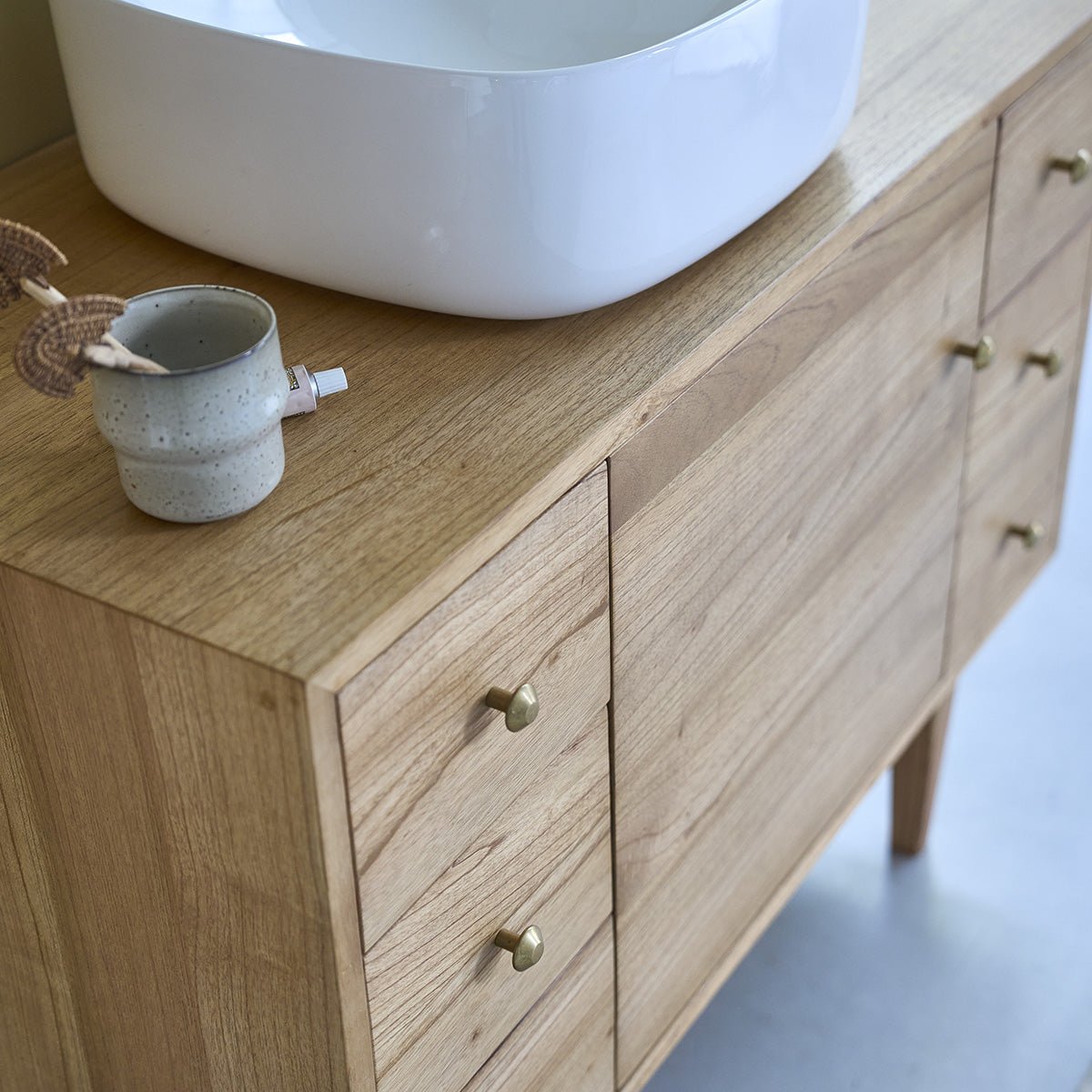 Meuble sous vasque en bois massif 100 cm FIFTIES naturel, BERAH GETAH