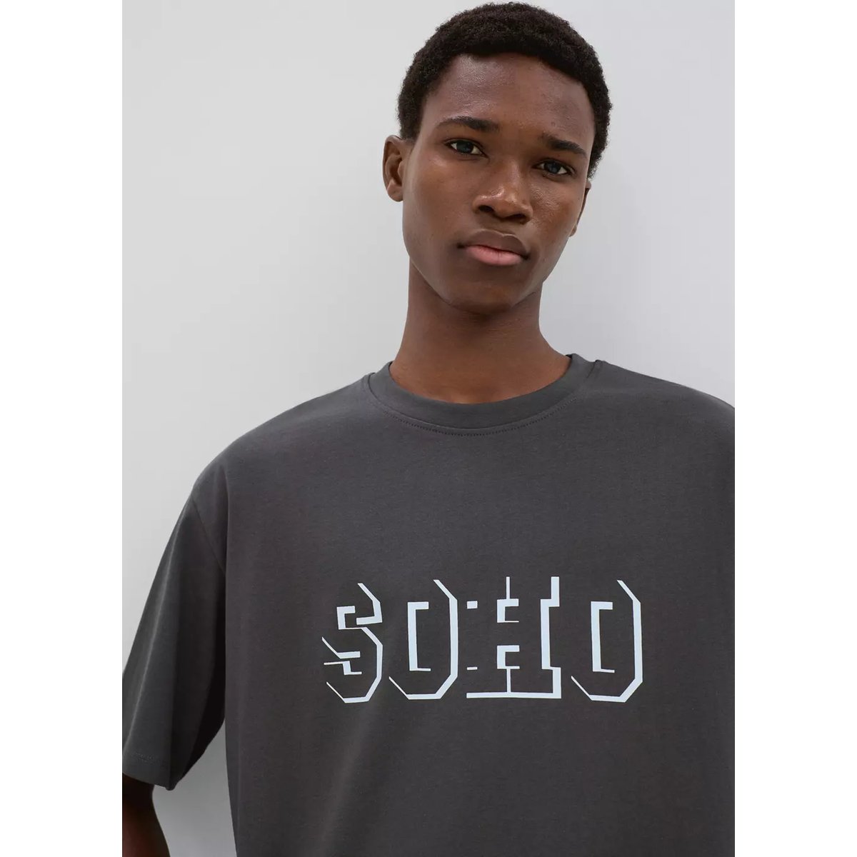 T-shirt coton détail imprimé gris anthracite, MANGO TEEN
