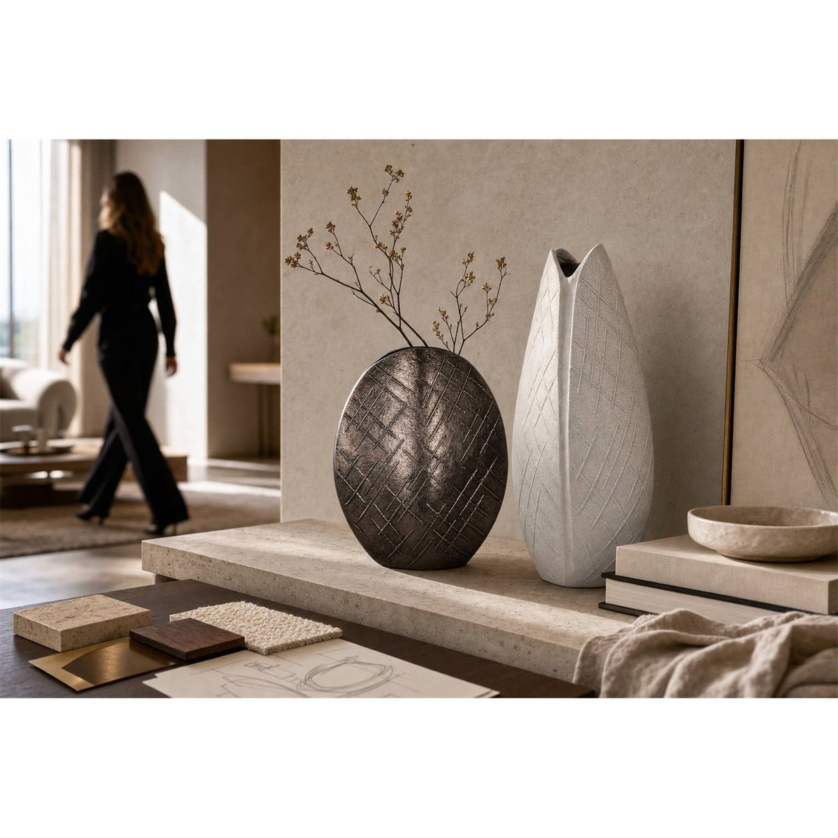 Vase en aluminium aux lignes arrondies bronze, RECOLLECTION
