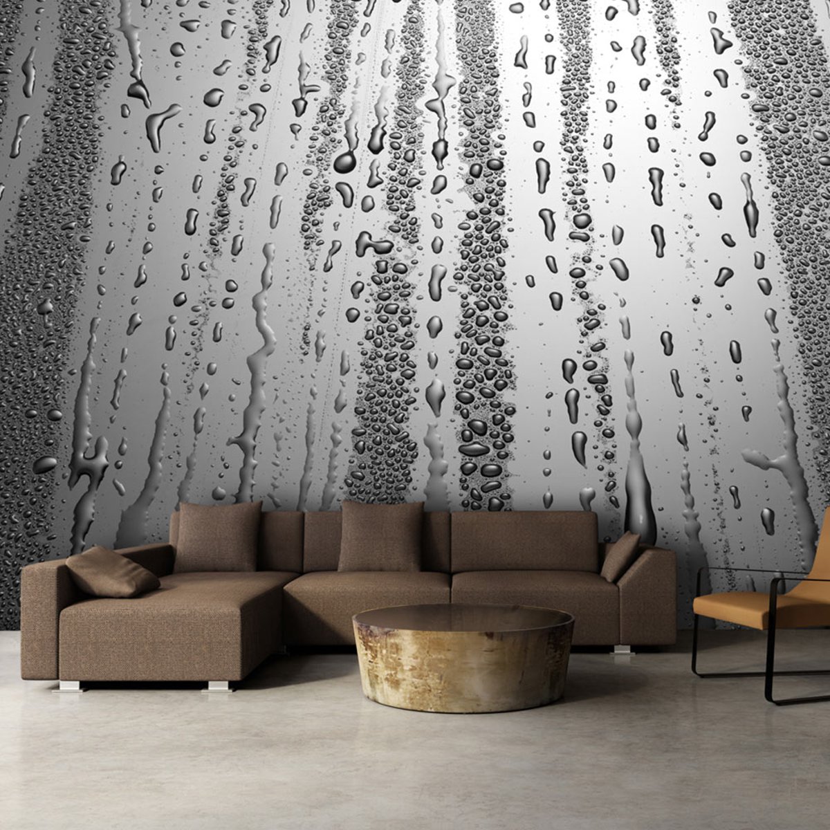 Papier peint intissé panoramique Summer drizzle gris / argent, EDEN
