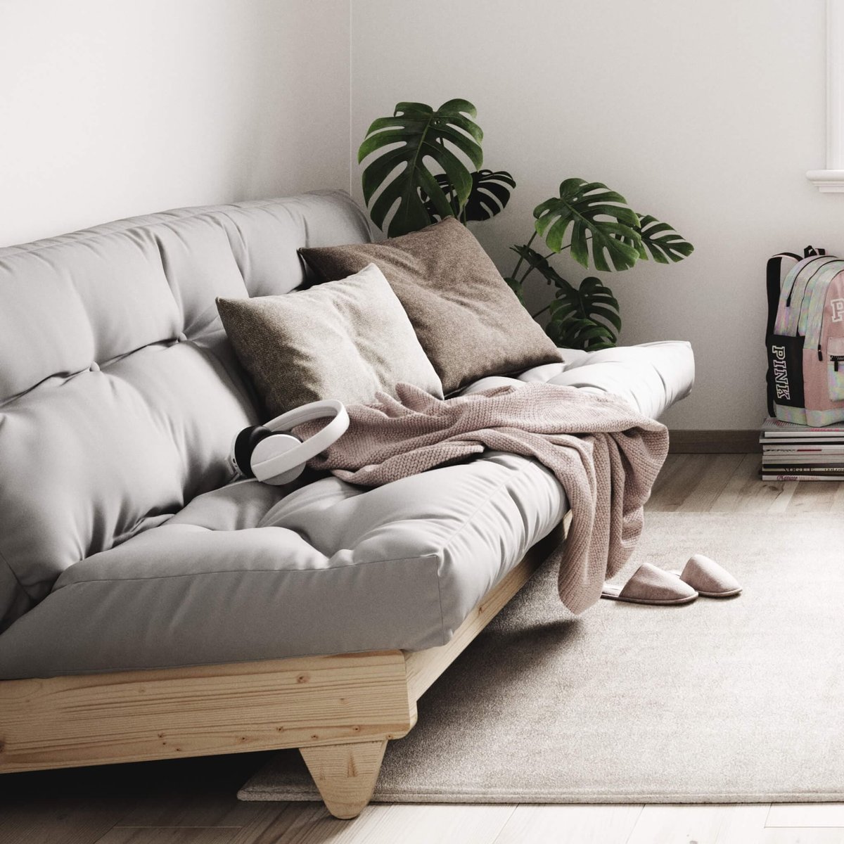 Banquette ajustable en pin massif avec matelas futon - FRESH bordeaux, KARUP DESIGN