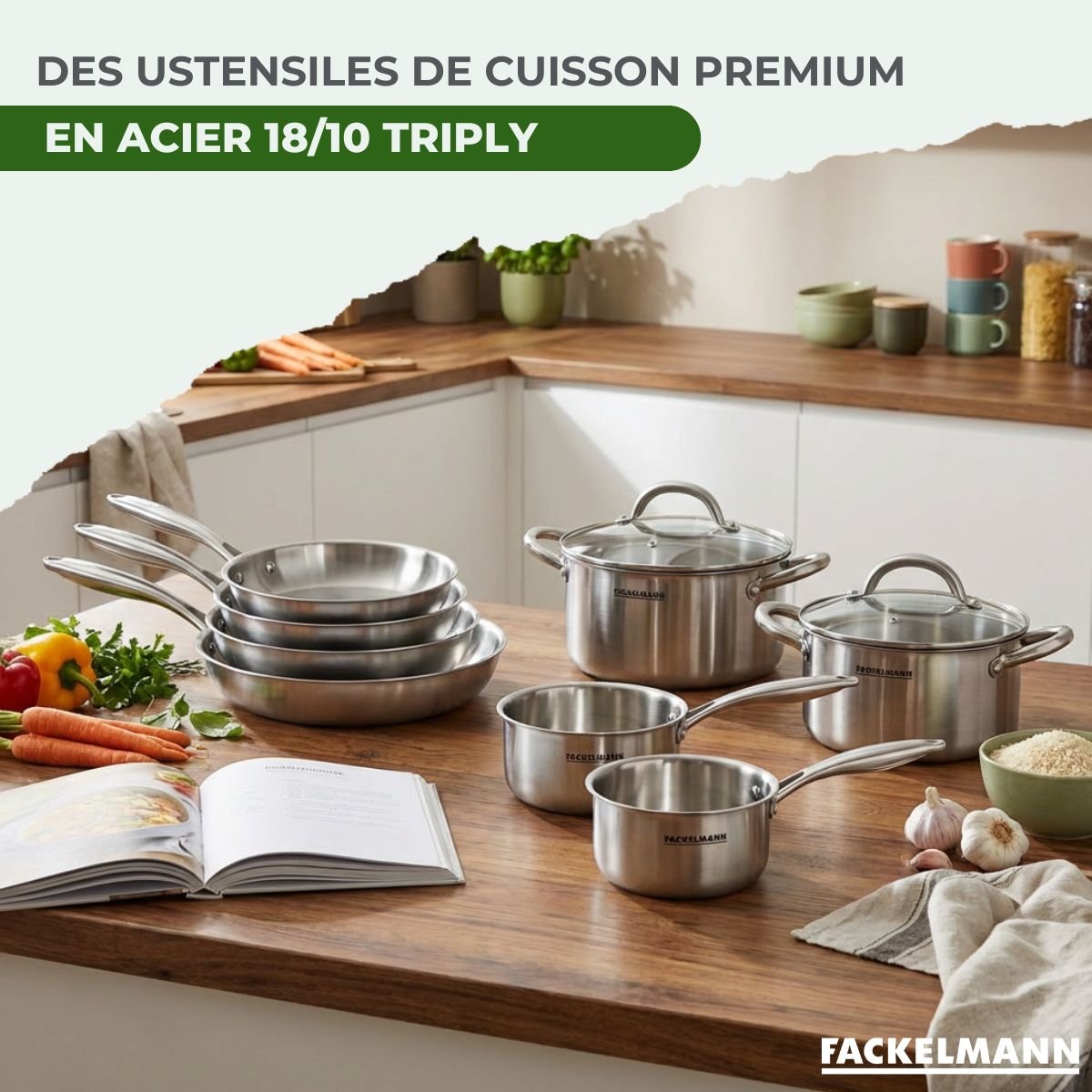 1 poêle 26cm + 2 faitouts 20/24cm + 3 casseroles 14/18cm VITA3 gris, FACKELMANN