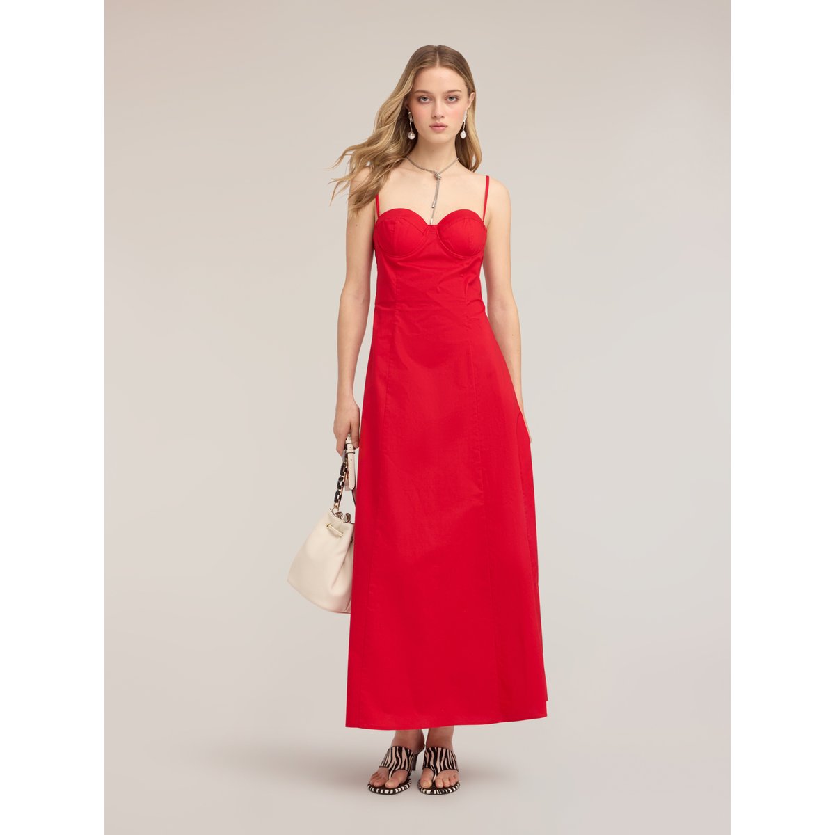 Robe longue ligne A avec bustier rouge, MOTIVI