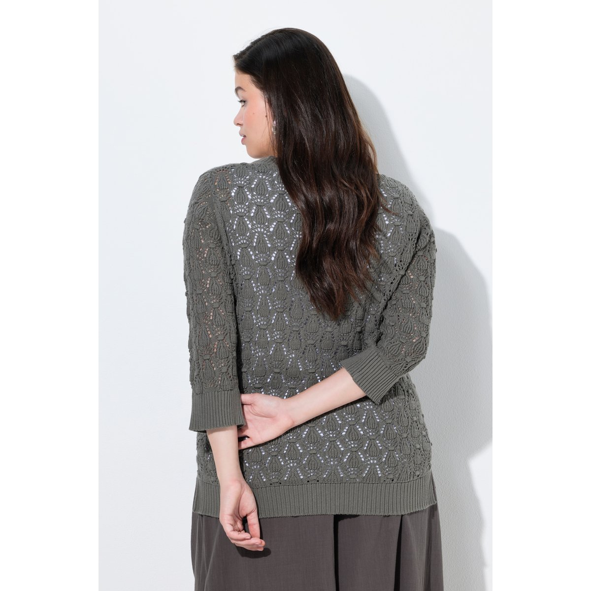 Pull en coton bio, maille épaisse avec motif gris foncé, ULLA POPKEN