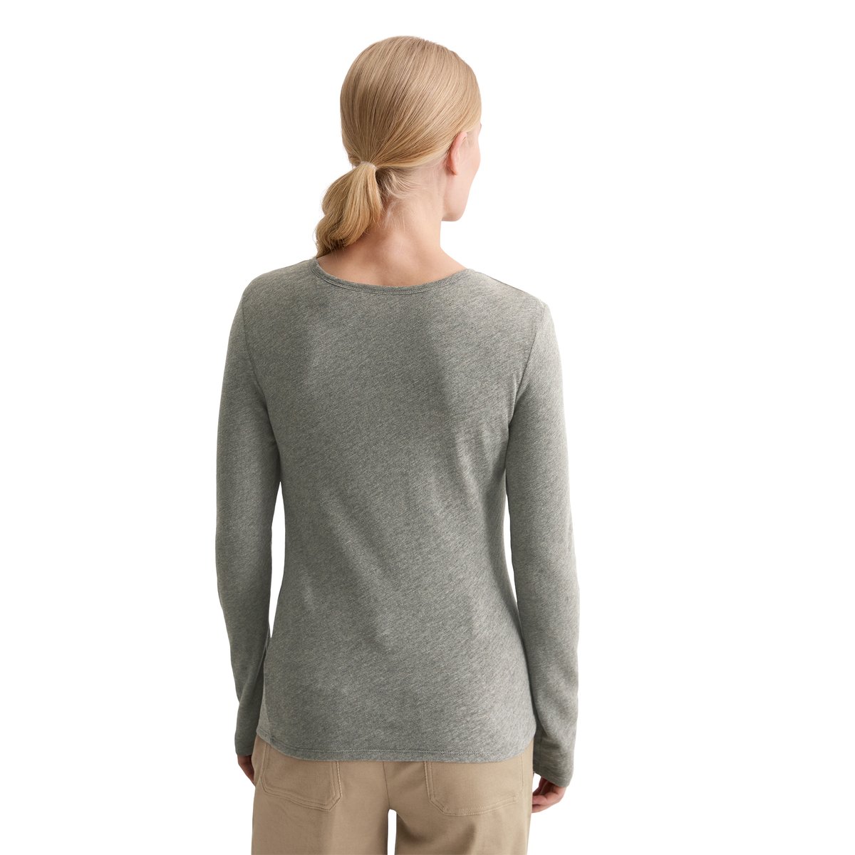 T-shirt long à logo regular en jersey slub gris, MARC O'POLO