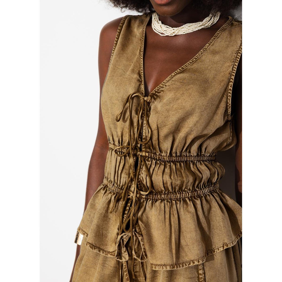 Top à nouettes en lyocell marron, PROMOD