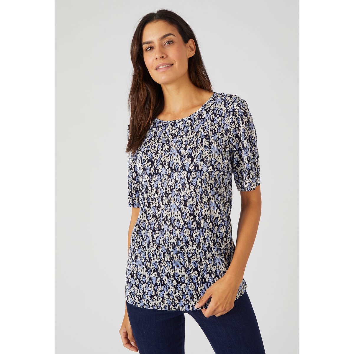 Top plissé permanent bleu fleuri, DAMART