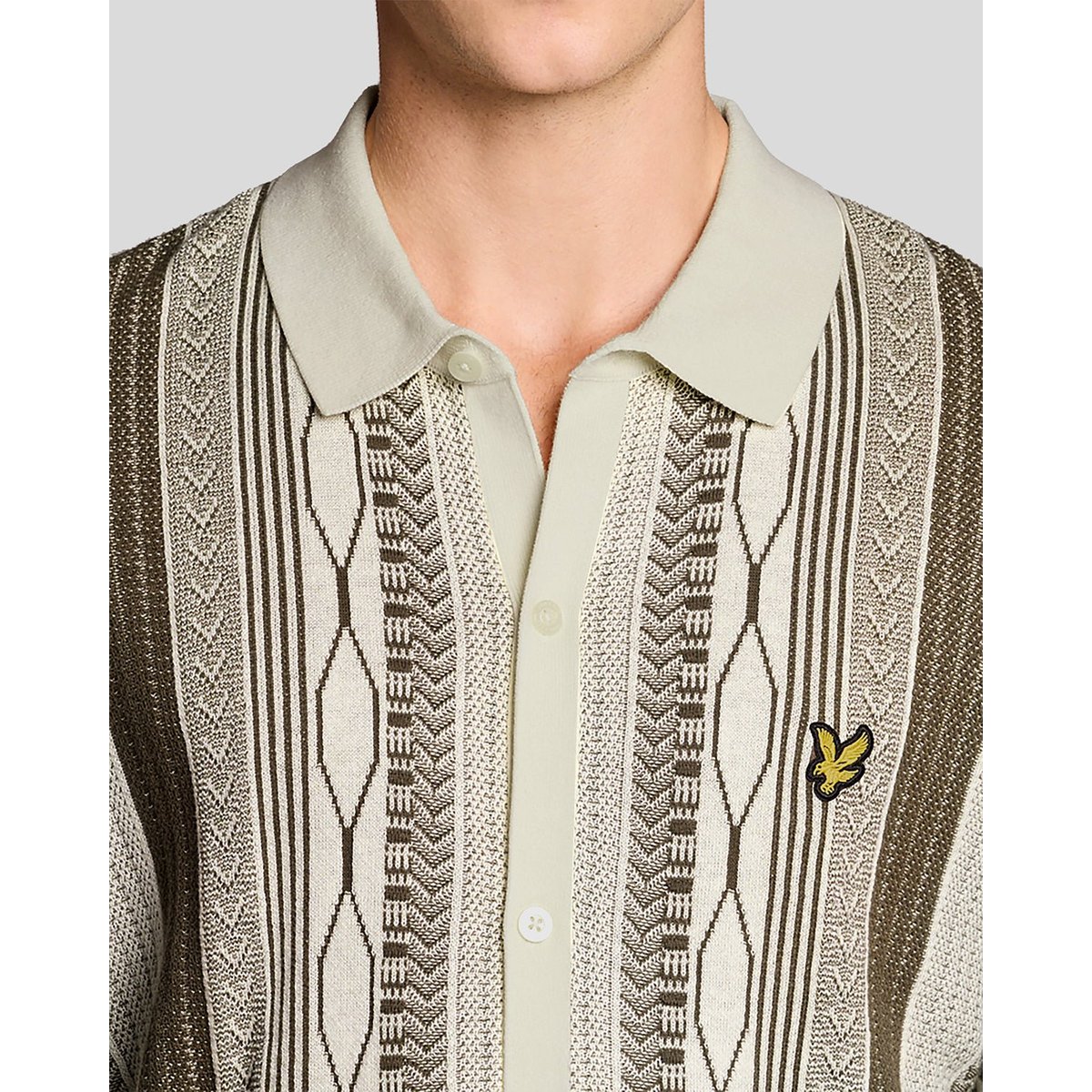 Polo jacquard en maille beige glace/ kaki cendré, LYLE & SCOTT