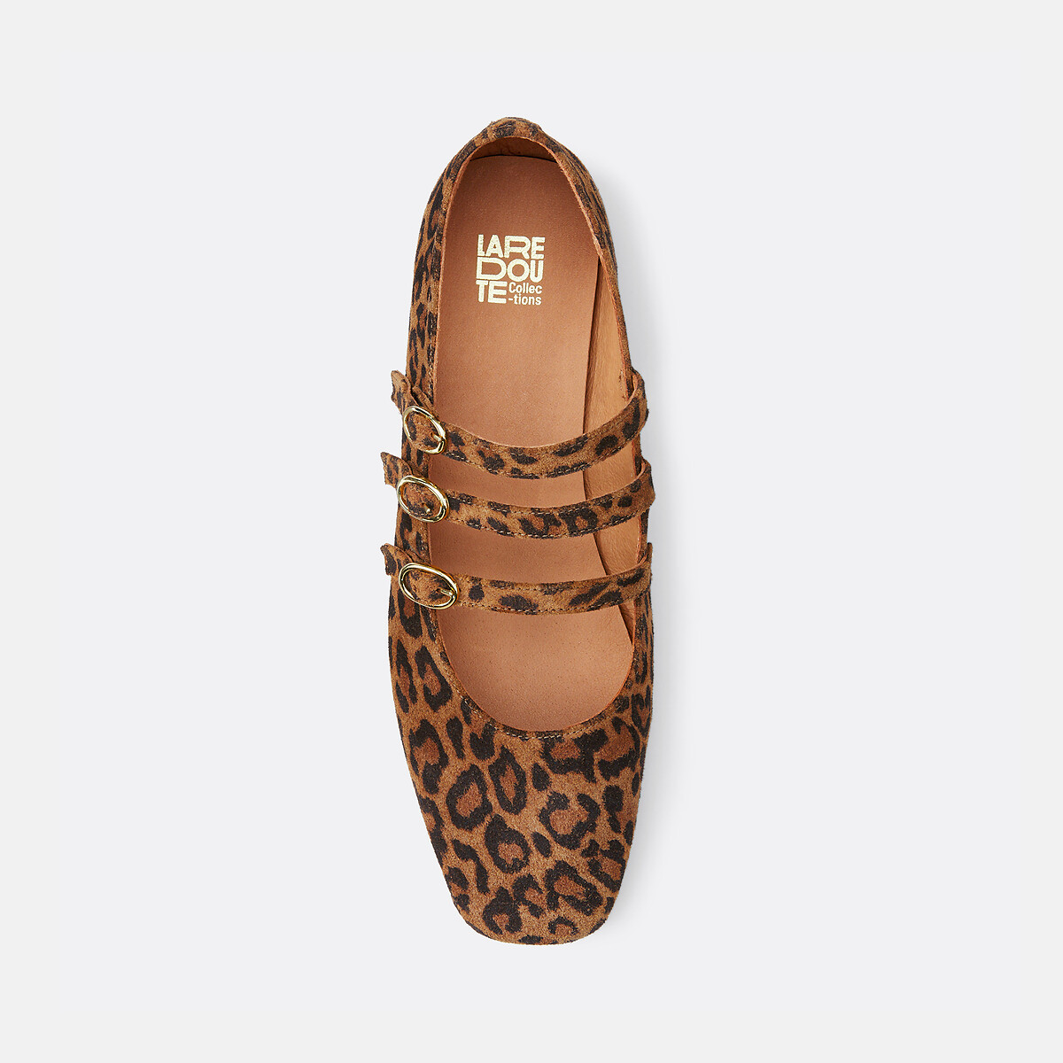 Ballerines babies en cuir suédé léopard imprimé fond marron, LA REDOUTE COLLECTIONS