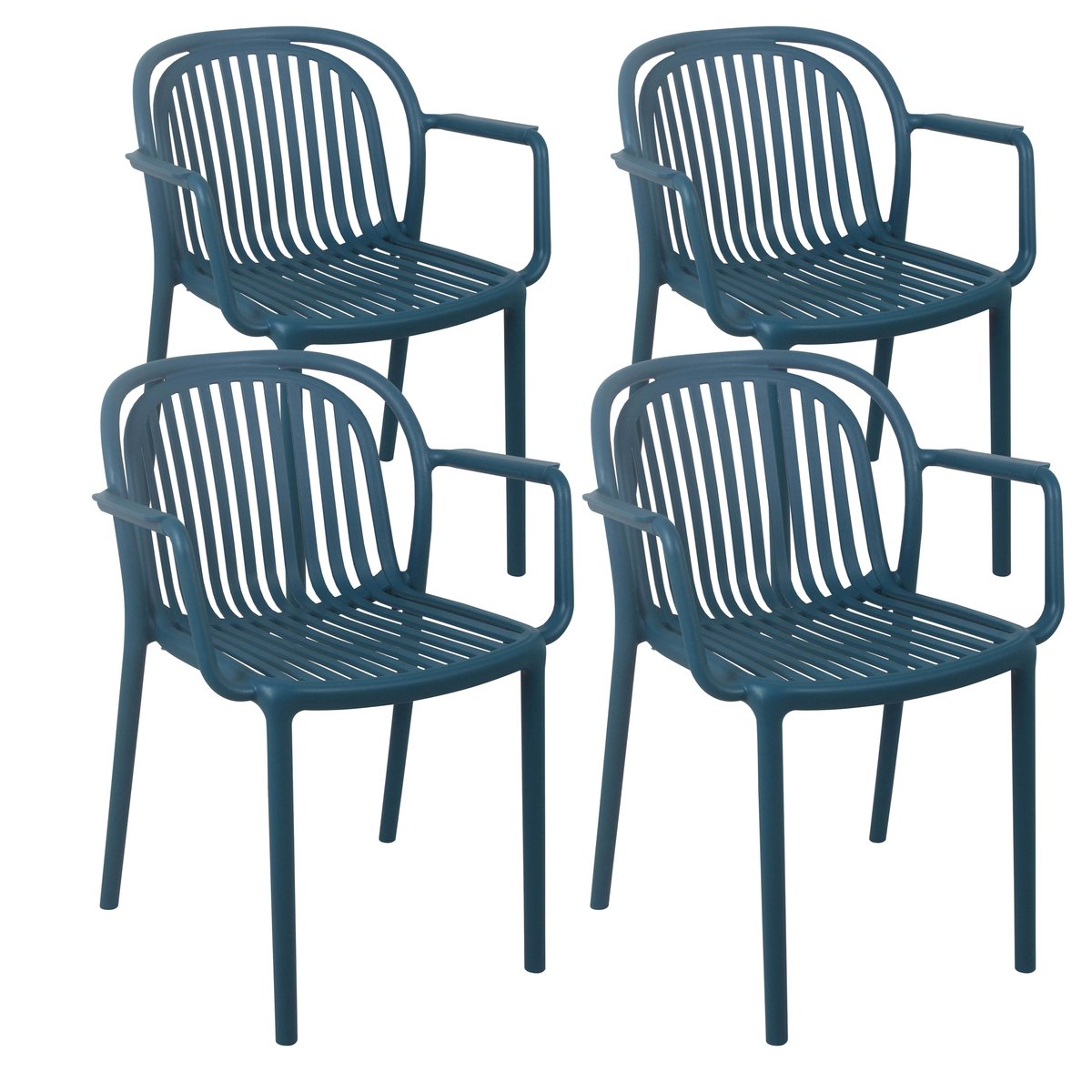 Lot de 4 fauteuils de terrasse en plastique, COPENHAGUE bleu canard, OVIALA
