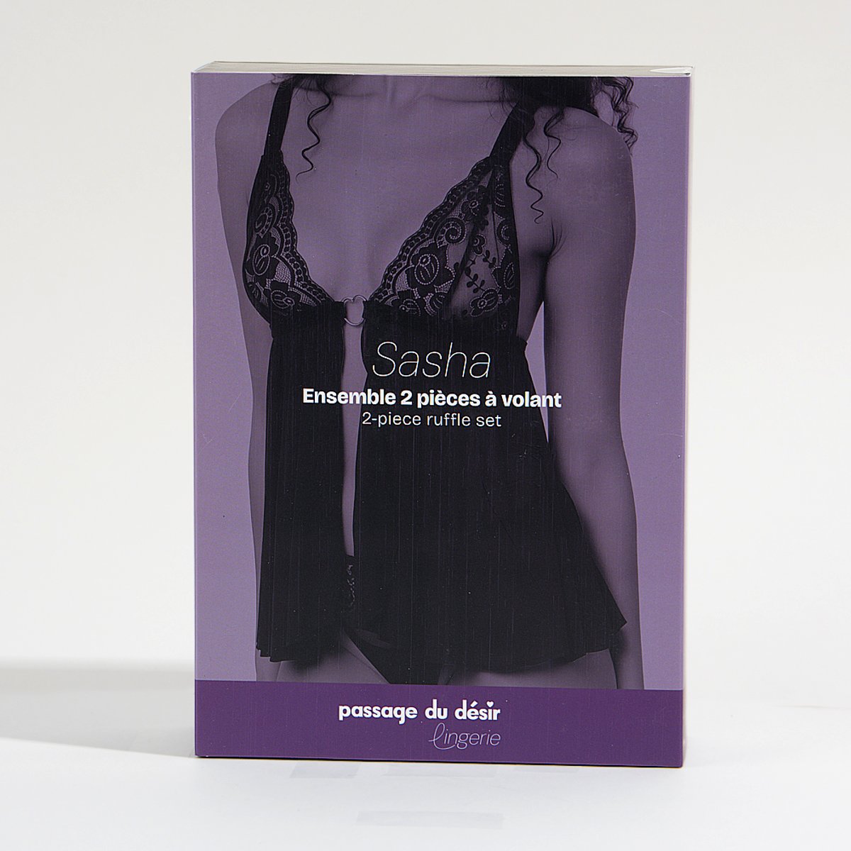 Ensemble 2 pièces à volant Sasha noir, PASSAGE DU DESIR LINGERIE