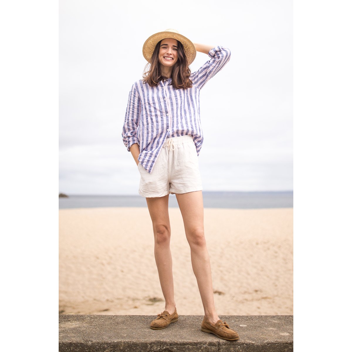 Chemisier rayé en coton CORLYNE vieux rose, BERMUDES