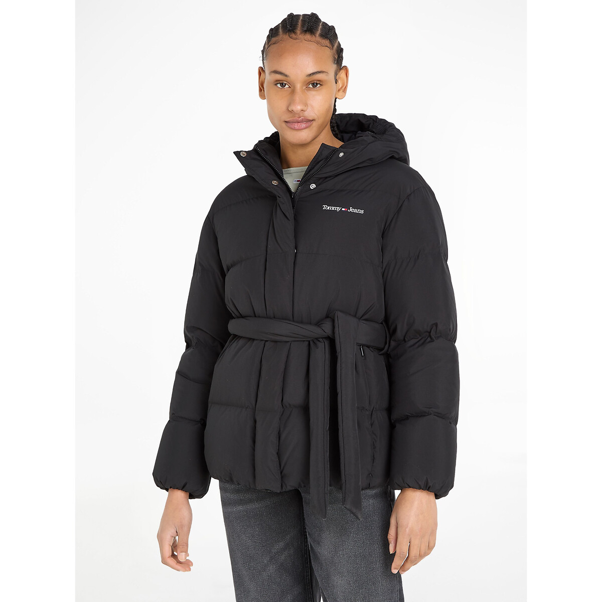 Doudoune à capuche courte ceinturée noir, TOMMY JEANS