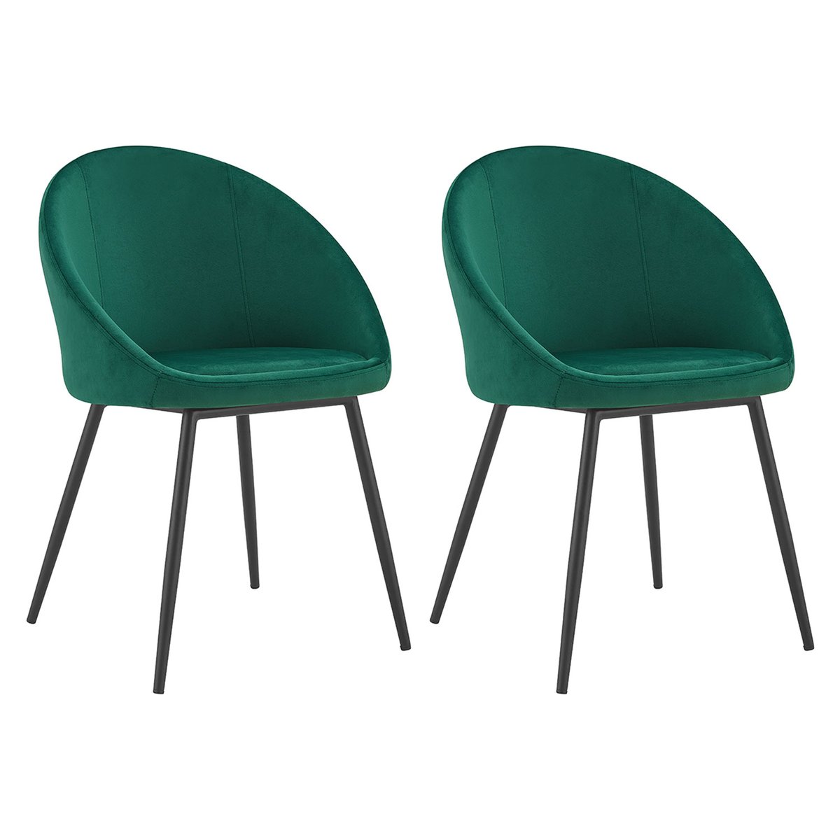 Lot de 2 chaises en velours, DIANE vert, noir, HAPPY GARDEN
