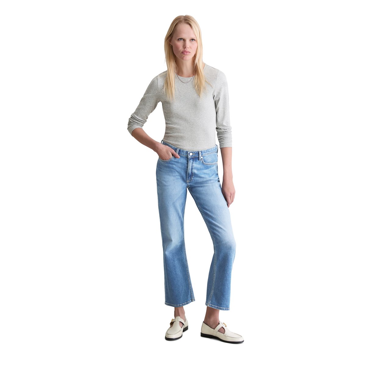 Jeans modèle Josina bootcut kick flare en Organic Cotton Stretch bleu moyen, MARC O’POLO DENIM