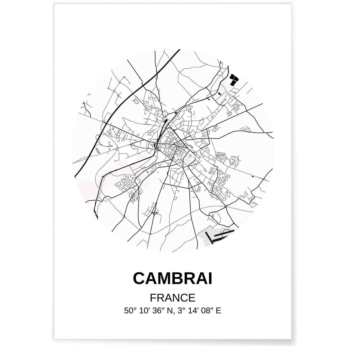 Affiche Carte Cambrai blanc, L'AFFICHERIE