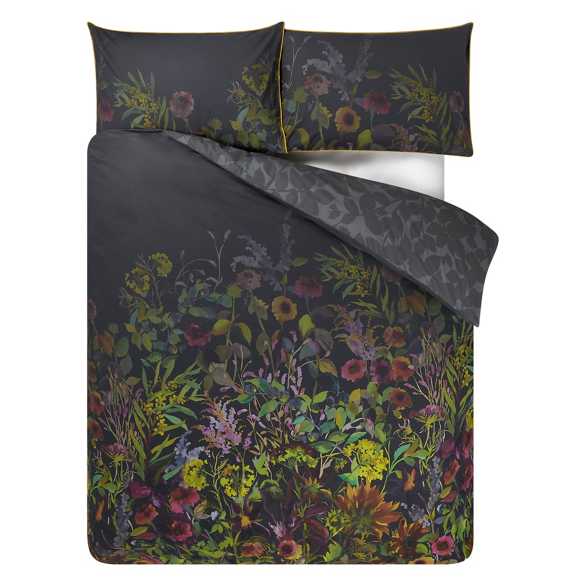 Housse de couette imprimée en percale de coton, INDIAN SUNFLOWER graphite, DESIGNERS GUILD