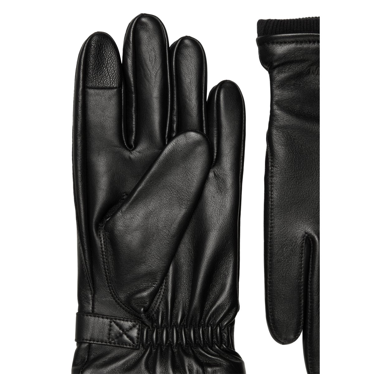 gants en cuir avec des bords-côtes en tissu noir, MARC O'POLO