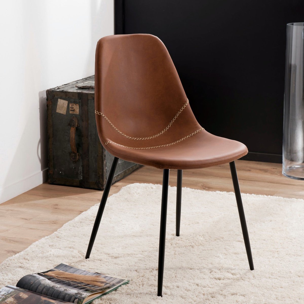 Chaise à couture apparente (lot de 2) TIM marron, PIER IMPORT
