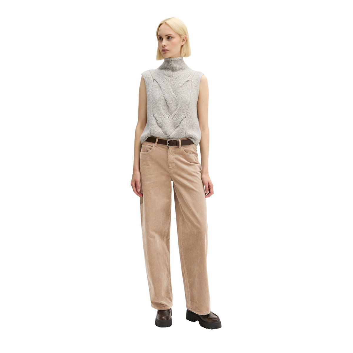 Gilet sans manches à mailles torsadées, style décontracté en mélange de laine d'alpaga douce marron clair, MARC O'POLO