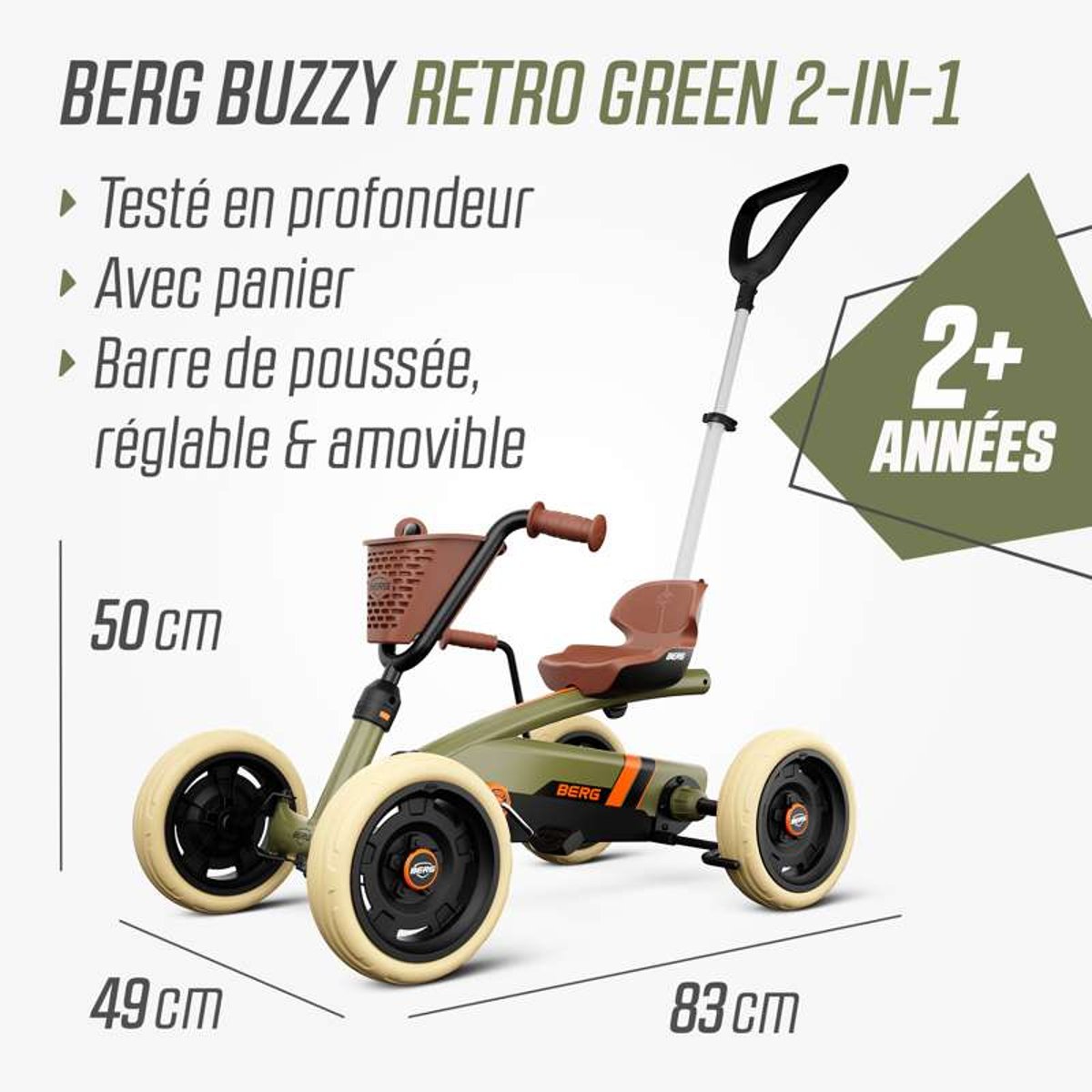 Kart à Pédales pour Enfants, 2+ Ans, Buzzy 2-in-1 green, BERG TOYS