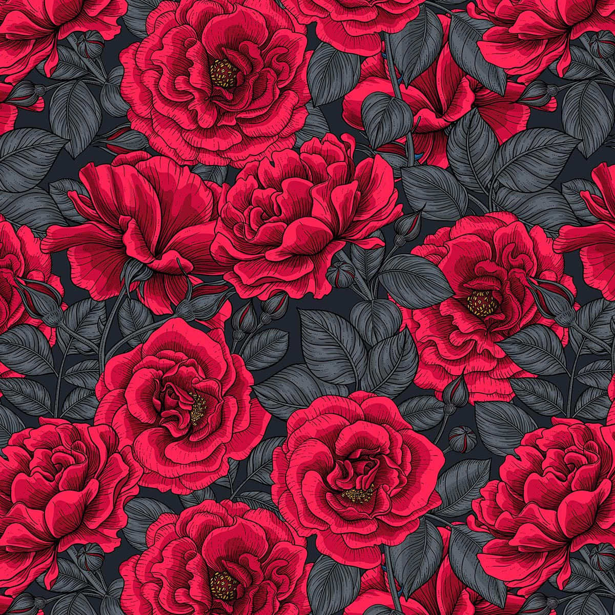 Papier peint fleurs de roses rouges intissé, HEXOA